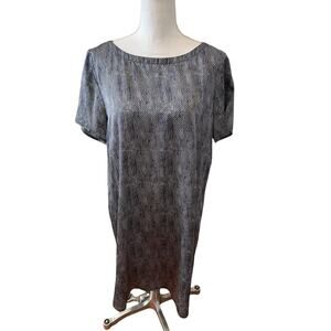 Eileen Fisher minimalist Blue silk Snake Print Short Sleeve Dress M